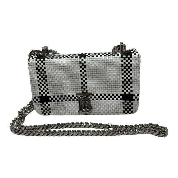 Auth BURBERRY LONDON ENGLAND Roller Bag - White Black Leather Shoulder Bag - Picture 1 of 11